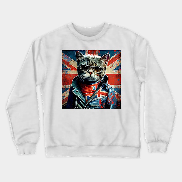 Britpop Cat Crewneck Sweatshirt by CathouseArt